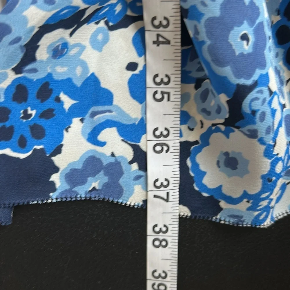 Tory Burch Silk Halter Neck Midi Dress Blue Floral Side Zip Pleated Sz 4 - Picture 14 of 16